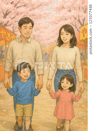 家庭賞櫻, 家庭, 賞櫻, 公園, 春天, 散步, 漫步 125077486