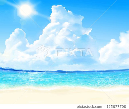 夏季海灘-美麗的度假村海灘框架插畫背景材料藍天和大海與陽光和雲彩 夏季海灘-美麗的度假村海灘框架插畫背景材料藍天和大海與陽光和雲彩 125077708