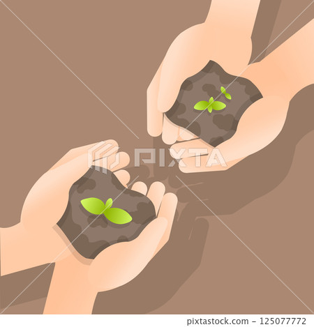 Hand illustration holding soil and green shoots Hand illustration holding soil and green shoots 125077772