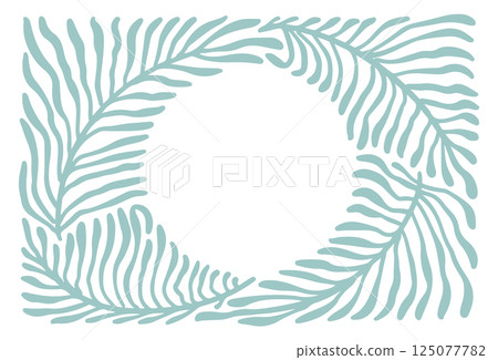 Trendy simple wavy and groovy frame in boho naive style, tropical plants, floral botanic hand drawn design template and modern summer print for poster, placard, branding. Vector flat illustration. 125077782