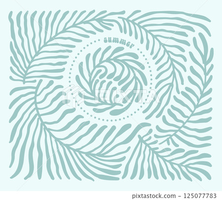 Vintage boho Aesthetic Contemporary decor with retro groovy palm leaves. Decorative Naive 60's, 70's style Vintage boho background in minimalist mid century style. Flat hand drawn vector illustration. Vintage boho Aesthetic Contemporary decor with retro groovy palm leaves. Decorative Naive 60's, 70's style Vintage boho background in minimalist mid century style. Flat hand drawn vector illustration. 125077783
