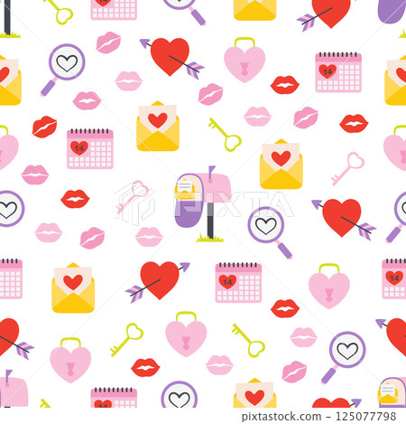 valentines day pattern with cartoon elements 125077798