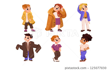Children Dress Up as Adults Wearing Oversized Clothes Vector Set Children Dress Up as Adults Wearing Oversized Clothes Vector Set 125077830
