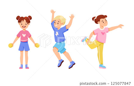 Happy Kids Enjoying Games and Playing Joyfully Together in Colorful Outfits Outdoors Happy Kids Enjoying Games and Playing Joyfully Together in Colorful Outfits Outdoors 125077847