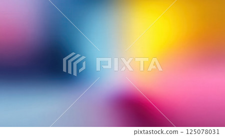 Abstract gradient of blue, yellow, and pink colors blending smoothly, creating vibrant and dreamy visual effect 125078031