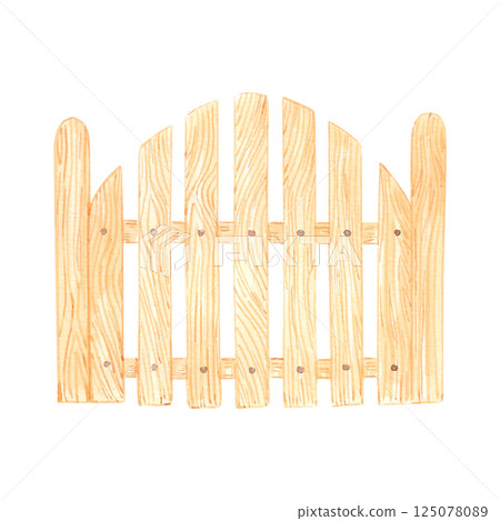 Hand drawn wooden wicket gate isolated on white background. Can be used for postcard, label, scrapbook and other printed products. Hand drawn wooden wicket gate isolated on white background. Can be used for postcard, label, scrapbook and other printed products. 125078089