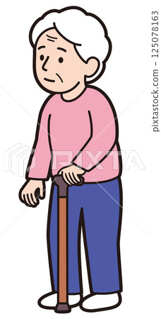 A vector illustration of a left-handed grandmother using a cane with her left hand 125078163