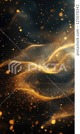 Elegant abstract background with golden dust particles and smooth lines on dark backdrop Elegant abstract background with golden dust particles and smooth lines on dark backdrop 125078342