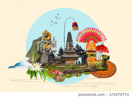 The collage on the theme of Bali, Indonesia. Tamples. Travel and vacation concept 125079753