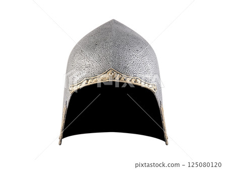 Medieval knight helmet isolated on white background with clipping path 125080120