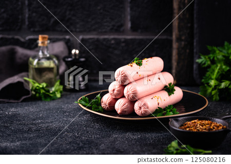 Boiled pork sausages with spices 125080216