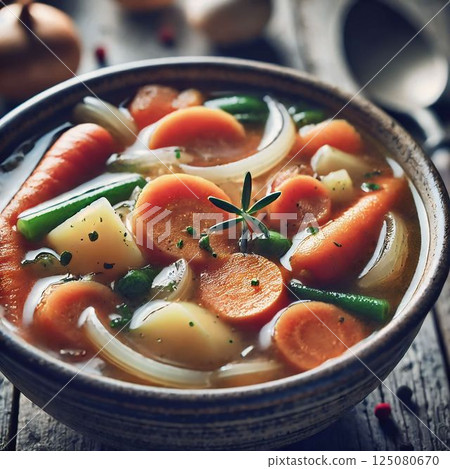 soup with meatballs and vegetables 125080670