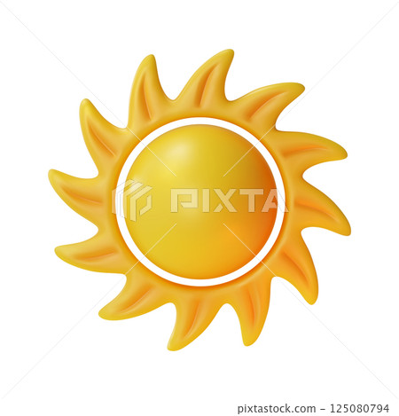 3d Yellow Sun with Rays Space Concept Cartoon Design Style Isolated on a White Background. Vector illustration 125080794