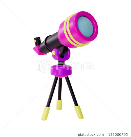 3d Telescope with Tripod Space Concept Cartoon Design Style Device for Surveillance Isolated on a White Background. Vector illustration 125080795