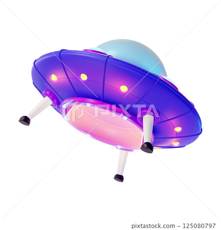 3d Ufo Ship Space Concept Cartoon Design Style Isolated on a White Background. Vector illustration of Alien Spaceship 3d Ufo Ship Space Concept Cartoon Design Style Isolated on a White Background. Vector illustration of Alien Spaceship 125080797