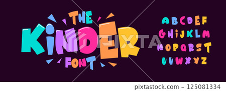 Colorful Cartoon Kids Font Alphabet. Fun Playful Bold Letters for Children Design, Posters, Games, Education, Birthday Party, Logo, Branding. Youthful typography. Vector typeset Colorful Cartoon Kids Font Alphabet. Fun Playful Bold Letters for Children Design, Posters, Games, Education, Birthday Party, Logo, Branding. Youthful typography. Vector typeset 125081334