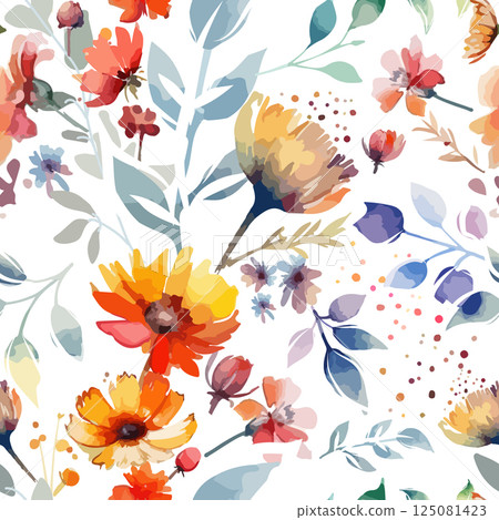Colorful flowers seamless background. hand drawing. Not AI, Vector illustration 125081423