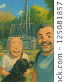 composite image of happy couple with their dog 125081857
