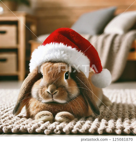 funny rabbit sitting on the couch 125081870