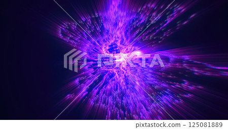 Vibrant purple and magenta light explosion in a dark background, symbolizing energy and creativity in digital design 125081889