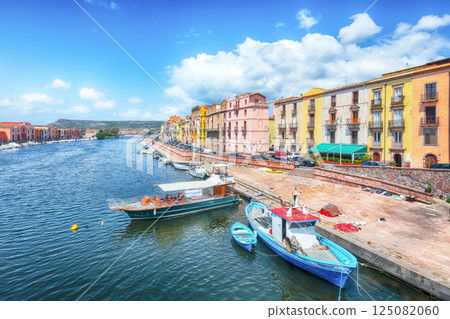 Unbelivable cityscape of Bosa town on Temo river. 125082060