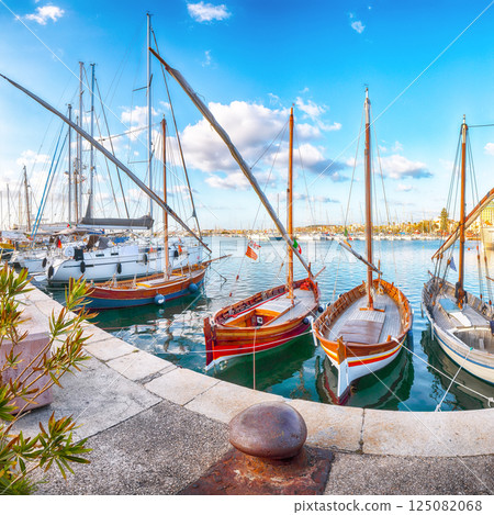 Unbelivable Fishing boats at Alghero port . Mediterranean seascape 125082068