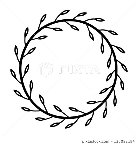 An elegant symmetrical wreath with consistent shapes and carefully balanced leafy branches. 125082194