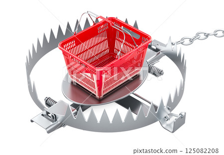 Bear trap with shopping basket, 3D rendering Bear trap with shopping basket, 3D rendering 125082208