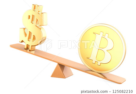 Bitcoin and dollar, balance concept. 3D rendering Bitcoin and dollar, balance concept. 3D rendering 125082210