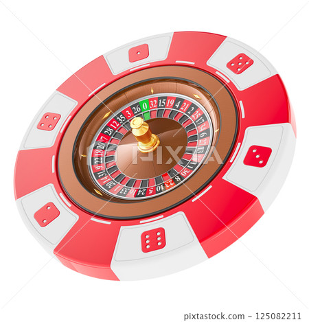 Casino token with casino roulette inside, 3D rendering Casino token with casino roulette inside, 3D rendering 125082211
