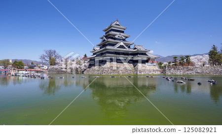 National treasure Matsumoto Castle reflected in the moat National treasure Matsumoto Castle reflected in the moat 125082921