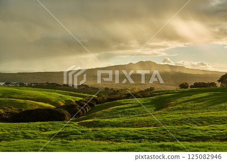 Green landscape with coming rain Green landscape with coming rain 125082946