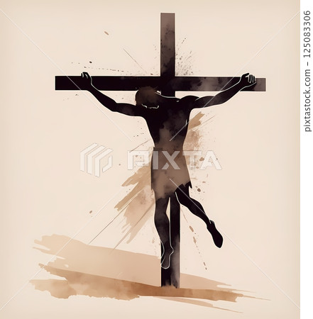 The Passion of Christ Minimalist Watercolor Illustration of Sacrifice, Faith, and Easter Redemption 125083306
