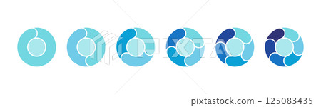 Pie chart with sections. Circular infographic with cycles, steps and stages. Vector set illustration isolated on white background. Pie chart with sections. Circular infographic with cycles, steps and stages. Vector set illustration isolated on white background. 125083435