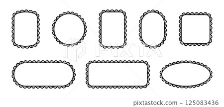 Frame with scallop edge. Lace borders with pattern for photo. Collection of vector template elements for design isolated on white background. 125083436
