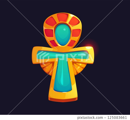 Egyptian ankh religious symbol, ancient Egypt game icon, treasure asset with a golden frame and turquoise gemstone inlays, emitting a mystical glow, evoking a sense of ancient power and divine energy Egyptian ankh religious symbol, ancient Egypt game icon, treasure asset with a golden frame and turquoise gemstone inlays, emitting a mystical glow, evoking a sense of ancient power and divine energy 125083661