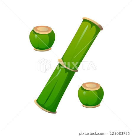 Asian nature bamboo piece font punctuation percent symbol. Tropical forest plant typeface sign, Japan nature isolated cartoon vector ABC type mark. China garden bamboo English alphabet typeset element 125083755