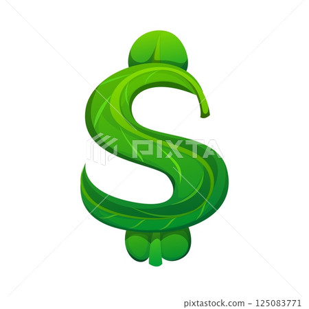 Tree green leaf font punctuation dollar currency sign. Nature green leaf latin typeface element, plant cartoon isolated vector ABC font sign. Tree foliage typeset mark or English alphabet type symbol Tree green leaf font punctuation dollar currency sign. Nature green leaf latin typeface element, plant cartoon isolated vector ABC font sign. Tree foliage typeset mark or English alphabet type symbol 125083771