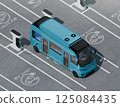 一輛電動公車在電動車停車場充電的圖片。原創設計。 125084435