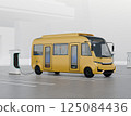 一輛電動公車在電動車停車場充電的圖片。原創設計。 125084436