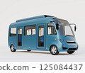 白色背景上的金屬藍色電動公車的圖像。原創設計。 125084437