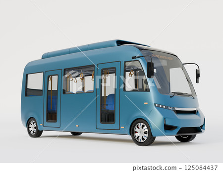 白色背景上的金屬藍色電動公車的圖像。原創設計。 125084437