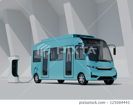 電動公車充電的影像。原創設計。 電動公車充電的影像。原創設計。 125084441