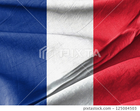 French Flag with Wrinkled Texture Displayed in Close-Up View French Flag with Wrinkled Texture Displayed in Close-Up View 125084503
