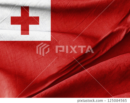 Close-Up of the Flag of Tonga Waving in the Wind Close-Up of the Flag of Tonga Waving in the Wind 125084565