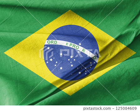 Brazilian National Flag with Green, Yellow, and Blue Colors Vibrantly Displayed Brazilian National Flag with Green, Yellow, and Blue Colors Vibrantly Displayed 125084609