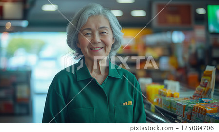 在零售店工作的老年婦女 在零售店工作的老年婦女 125084706