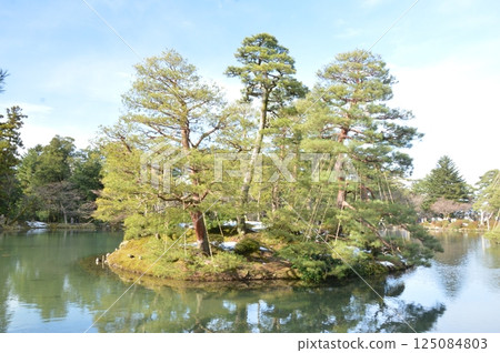 "Horai Island (Tortoiseshell Island)" of Kasumigaike Pond (Kenrokuen Garden/Kenrokucho, Kanazawa City, Ishikawa Prefecture) 125084803