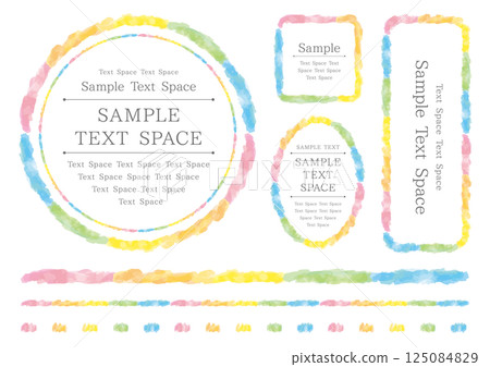 Set of 4 rainbow watercolor frames and 3 lines 125084829