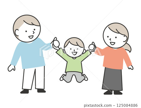 Illustration of a child hanging from his parents' hands - a simple and cute image of parent-child interaction Illustration of a child hanging from his parents' hands - a simple and cute image of parent-child interaction 125084886